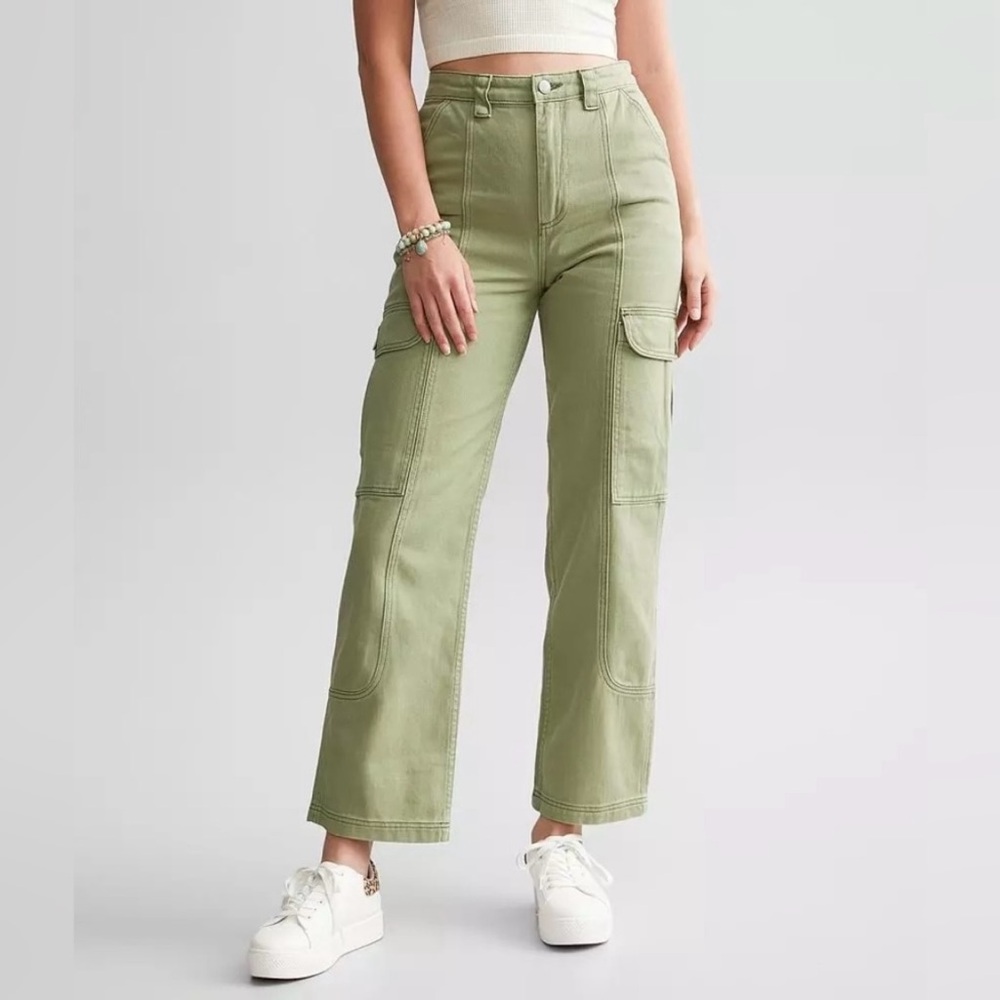 Billabong Green Cargo Pants Wall to Wall High Rise Olive Gorpcore Gen Z Sz 26 2
